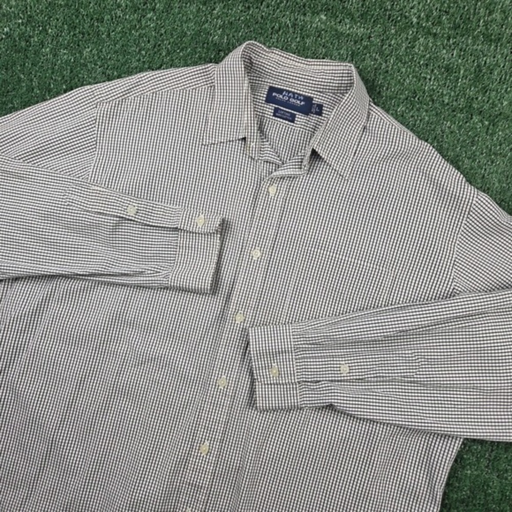 Polo Golf Ralph Lauren Mens Large Black White Check Cotton Button Down Shirt